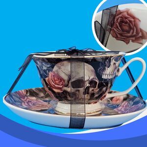 Skull & Roses Teacup & Saucer Gothic Home  Witchy Victorian Decor Dark Academia